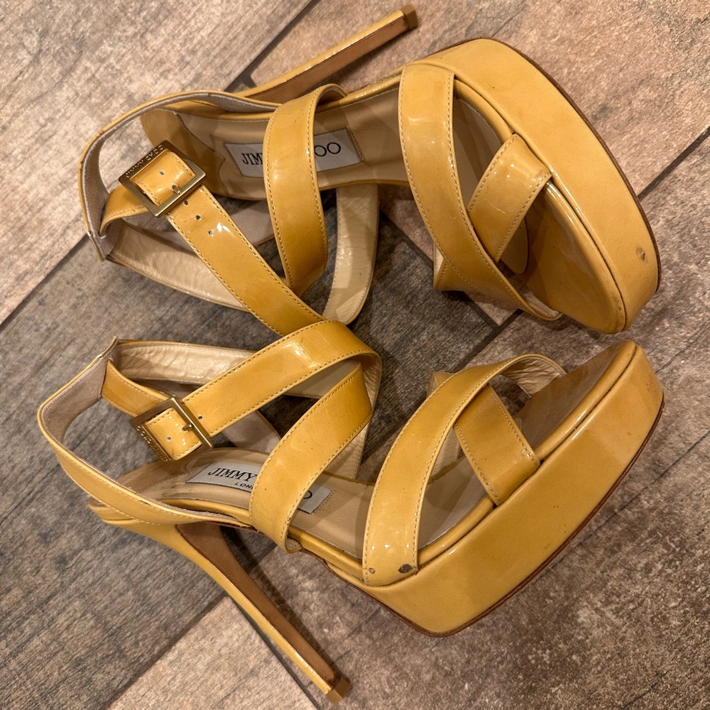 Jimmy Choo Tan Nude Strappy High Heel Sandals Platform High Stiletto Designer - Picture 8 of 11